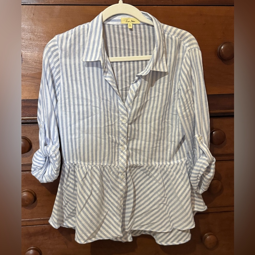 Love Notes Brand button up top.  Light blue and white